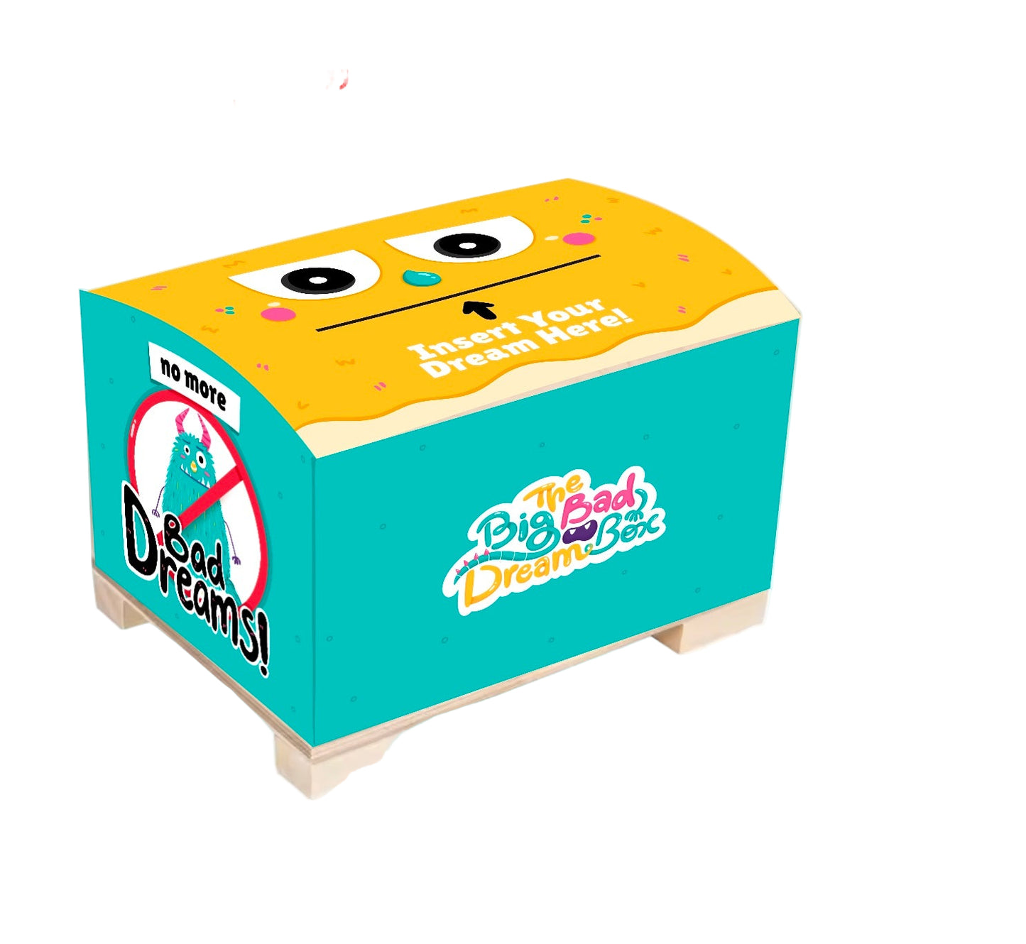 Colorful dream box with cartoon face design on a white background